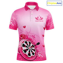 Load image into Gallery viewer, Personalized Pink Roses Darts Jersey For Men Custom Valentine Darts Shirts, Best Darts Gifts TDM5767