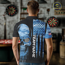 Load image into Gallery viewer, Blue Camo Skull American Flag Dart Shirt For Men Custom Patriotic Dart Jersey Team Polo &amp; 1/4 Zip TDM5772