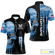 Load image into Gallery viewer, Blue Camo Skull American Flag Dart Shirt For Men Custom Patriotic Dart Jersey Team Polo &amp; 1/4 Zip TDM5772