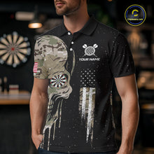 Load image into Gallery viewer, Black Grunge Camo Skull Us Flag Dart Shirt For Men Custom Patriotic Dart Jersey Team Polo, 1/4 Zip TDM5773