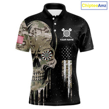 Load image into Gallery viewer, Black Grunge Camo Skull Us Flag Dart Shirt For Men Custom Patriotic Dart Jersey Team Polo, 1/4 Zip TDM5773