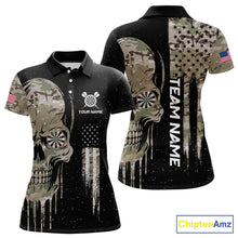 Load image into Gallery viewer, Black Grunge Camo Skull US Flag Dart Shirt For Women Custom Patriotic Dart Jersey Team Polo, 1/4 Zip TDM5773