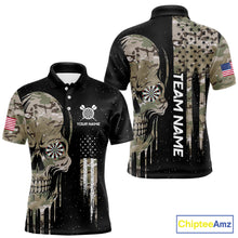 Load image into Gallery viewer, Black Grunge Camo Skull Us Flag Dart Shirt For Men Custom Patriotic Dart Jersey Team Polo, 1/4 Zip TDM5773