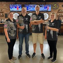Load image into Gallery viewer, Black Grunge Camo Skull Us Flag Dart Shirt For Men Custom Patriotic Dart Jersey Team Polo, 1/4 Zip TDM5773