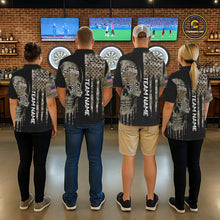 Load image into Gallery viewer, Black Grunge Camo Skull Us Flag Dart Shirt For Men Custom Patriotic Dart Jersey Team Polo, 1/4 Zip TDM5773