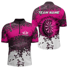 Load image into Gallery viewer, Personalized Pink Dartboard Fire Grunge Dart Shirts For Men Custom Darts Jerseys Polo &amp; 1/4 Zip TDM3767