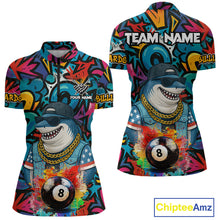 Load image into Gallery viewer, Funny Shark Colorful Graffiti 8 Ball Billiard Shirt For Women Custom Pool Jersey Polo &amp; 1/4 Zip TDM6369