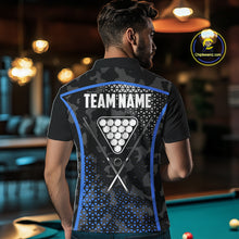 Load image into Gallery viewer, Black And Blue 8 Ball Pool Billiard Shirt For Men Custom Camo Billiard Team Jersey Polo &amp; 1/4 Zip TDM6567