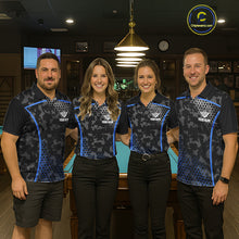Load image into Gallery viewer, Black And Blue 8 Ball Pool Billiard Shirt For Men Custom Camo Billiard Team Jersey Polo &amp; 1/4 Zip TDM6567