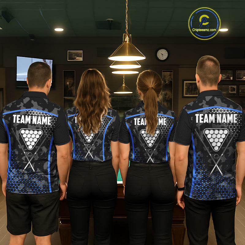 Black And Blue 8 Ball Pool Billiard Shirt For Men Custom Camo Billiard Team Jersey Polo & 1/4 Zip TDM6567