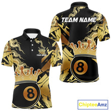 Load image into Gallery viewer, Personalized Golden 8 Ball Crown Billiard Shirt For Men, Pool King Team Jerseys Polo &amp; 1/4 Zip TDM4236