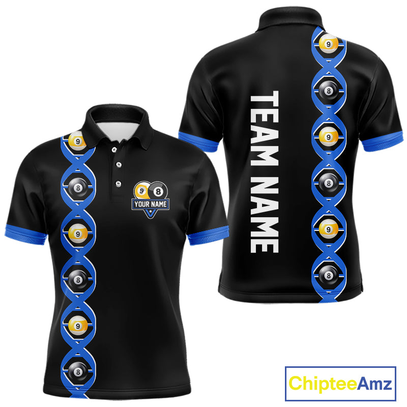DNA Billiard 8 Ball & 9 Ball Shirts For Men Custom Funny Pool Jerseys Team Polo & 1/4 Zip |Blue TDM4391
