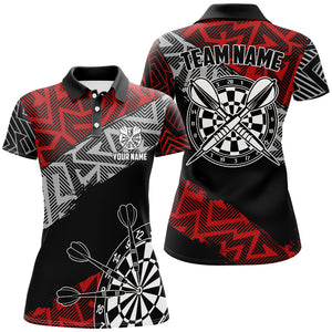 Custom Darts Shirts For Women Personalized Zig-Zag Pattern Dart Jerseys, Cool Darts Team Shirts |Red TDM2791