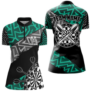 Custom Darts Shirts For Women Personalized Zig-Zag Pattern Dart Jerseys, Cool Dart Shirts |Turquoise TDM2792