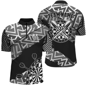 Custom Dart Shirts For Men Personalized Black White Zig-Zag Pattern Dart Jerseys, Cool Dart Shirts TDM2793