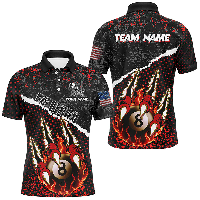 Funny Claws Custom Fire Flame 8 Ball Billiard Shirts For Men, Grunge Billiard Jerseys |Red TDM2794