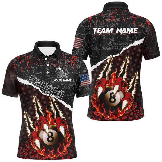 Funny Claws Custom Fire Flame 8 Ball Billiard Shirts For Men, Grunge Billiard Jerseys |Red TDM2794