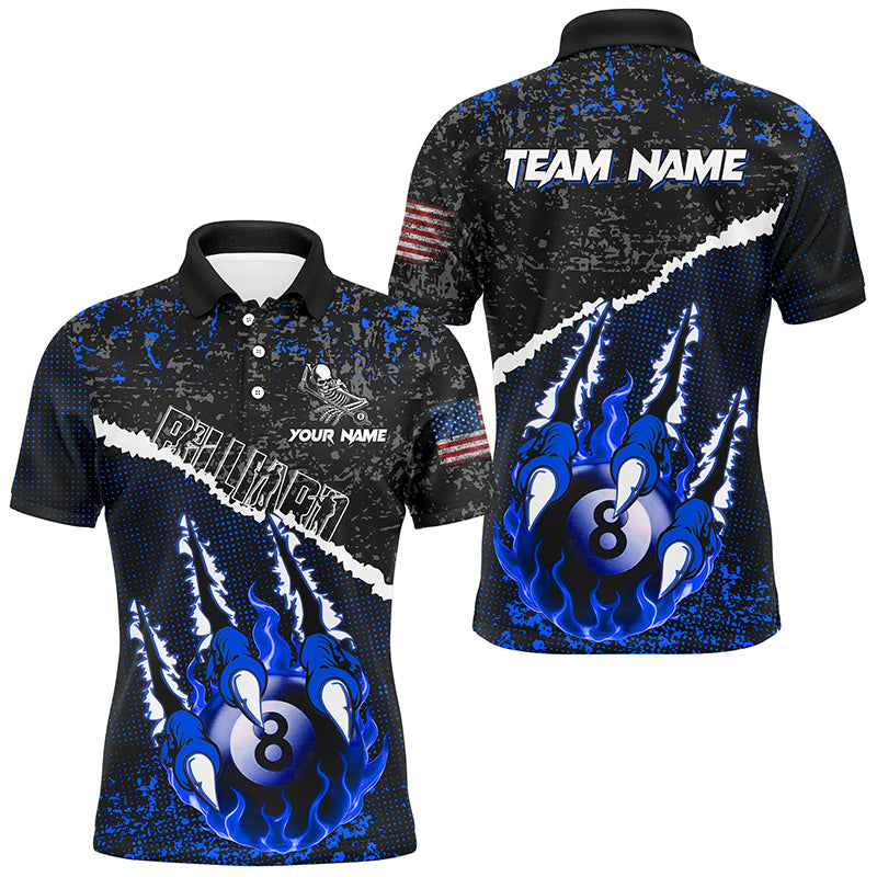 Funny Claws Custom Fire Flame 8 Ball Billiard Shirts For Men, Grunge Billiard Jerseys |Blue TDM2795