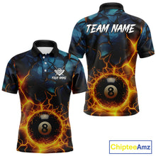 Load image into Gallery viewer, Personalized Fire Cracks 8 Ball Billiard Shirt For Men Custom 8 Ball Pool Jersey Polo &amp; 1/4 Zip TDM5045
