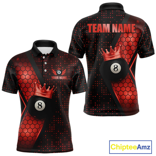 Personalized Red 8 Ball Pool Crown Hexagon Billiard Shirt For Men, Billiard League Team Jersey TDM5047