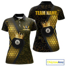 Load image into Gallery viewer, Personalized Gold 8 Ball Pool Crown Hexagon Billiard Shirt For Women, Billiard League Team Jersey TDM5048