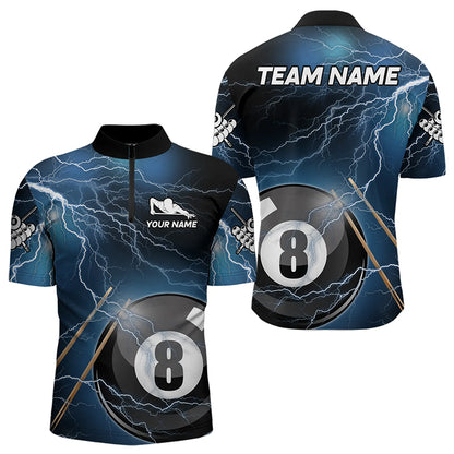 Black And Blue Thunder Lightning Custom 8 Ball Pool Billiard Shirts For Men, Billiard Pool Jerseys TDM3280