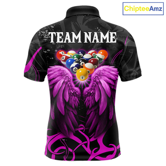 Black And Purple 8 Ball Wings Billiard Shirt For Men Custom Tribal Pool Jersey Team Polo & 1/4 Zip TDM5774