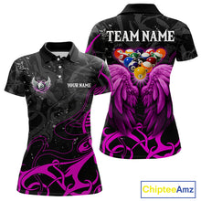Load image into Gallery viewer, Black And Purple 8 Ball Wings Billiard Shirt For Women Custom Tribal Pool Jersey Team Polo &amp; 1/4 Zip TDM5774