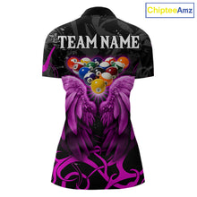 Load image into Gallery viewer, Black And Purple 8 Ball Wings Billiard Shirt For Women Custom Tribal Pool Jersey Team Polo &amp; 1/4 Zip TDM5774