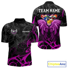 Load image into Gallery viewer, Black And Purple 8 Ball Wings Billiard Shirt For Men Custom Tribal Pool Jersey Team Polo &amp; 1/4 Zip TDM5774