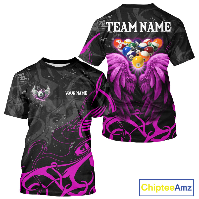 Black And Purple 8 Ball Wings Billiard T-Shirt For Men Custom Tribal Pool Team Jersey, Billiard Gift TDM5774