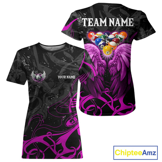 Black And Purple 8 Ball Wings Billiard T-Shirt For Women Custom Tribal Pool Team Jersey, Billiard Gift TDM5774