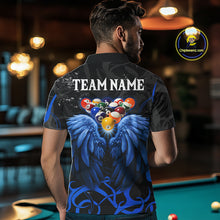 Load image into Gallery viewer, Black And Blue 8 Ball Wings Billiard Shirt For Men Custom Tribal Pool Jersey Team Polo &amp; 1/4 Zip TDM5775