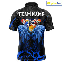 Load image into Gallery viewer, Black And Blue 8 Ball Wings Billiard Shirt For Men Custom Tribal Pool Jersey Team Polo &amp; 1/4 Zip TDM5775