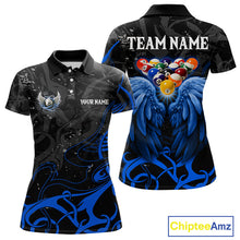 Load image into Gallery viewer, Black And Blue 8 Ball Wings Billiard Shirt For Women Custom Tribal Pool Jersey Team Polo &amp; 1/4 Zip TDM5775