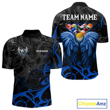 Load image into Gallery viewer, Black And Blue 8 Ball Wings Billiard Shirt For Men Custom Tribal Pool Jersey Team Polo &amp; 1/4 Zip TDM5775