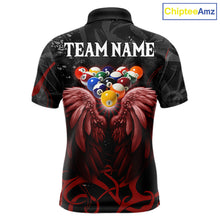 Load image into Gallery viewer, Black And Red 8 Ball Wings Billiard Shirt For Men Custom Tribal Pool Jersey Team Polo &amp; 1/4 Zip TDM5776