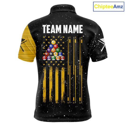 Yellow Black Grunge US Flag 8 Ball & 9 Ball Pool Men's Billiard Shirt Custom Billiard Team Jersey TDM5777