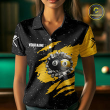 Load image into Gallery viewer, Yellow Black Grunge US Flag 8 Ball &amp; 9 Ball Pool Women's Billiard Shirt Custom Billiard Team Jersey TDM5777