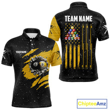 Load image into Gallery viewer, Yellow Black Grunge US Flag 8 Ball &amp; 9 Ball Pool Men's Billiard Shirt Custom Billiard Team Jersey TDM5777