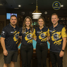 Load image into Gallery viewer, Yellow Black Grunge US Flag 8 Ball &amp; 9 Ball Pool Men's Billiard Shirt Custom Billiard Team Jersey TDM5777