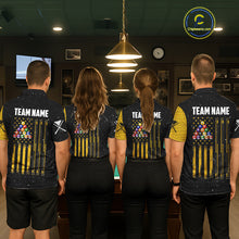 Load image into Gallery viewer, Yellow Black Grunge US Flag 8 Ball &amp; 9 Ball Pool Men's Billiard Shirt Custom Billiard Team Jersey TDM5777