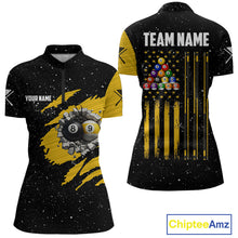 Load image into Gallery viewer, Yellow Black Grunge US Flag 8 Ball &amp; 9 Ball Pool Women's Billiard Shirt Custom Billiard Team Jersey TDM5777