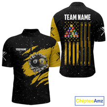Load image into Gallery viewer, Yellow Black Grunge US Flag 8 Ball &amp; 9 Ball Pool Men's Billiard Shirt Custom Billiard Team Jersey TDM5777