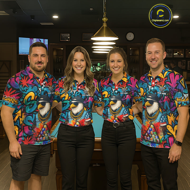Funny Eagle Colorful Graffiti 8 Ball Billiard Shirt For Men Custom Billiard Jersey Pool Team Shirt TDM5782
