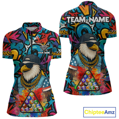 Funny Eagle Colorful Graffiti 8 Ball Billiard Shirt For Women Custom Billiard Jersey Pool Team Shirt TDM5782