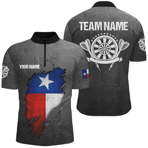 Retro Grunge Texas Darts Men Quarter-Zip Shirts Custom Patriotic Texas Flag Darts Jerseys TDM1491