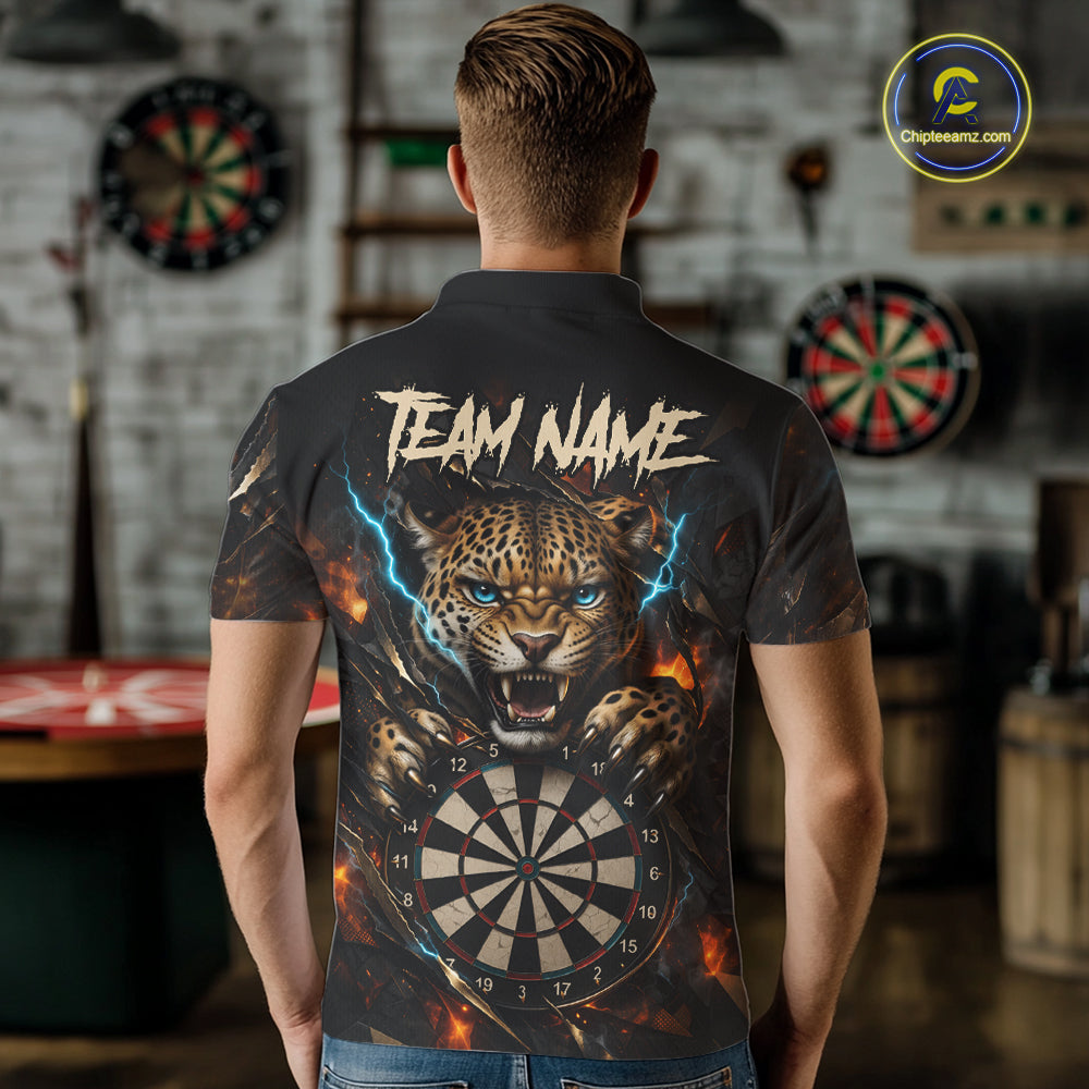 Personalized Leopard Lightning Darts Shirt For Men Custom Darts Jersey Polo & 1/4 Zip Team Shirts TDM6378