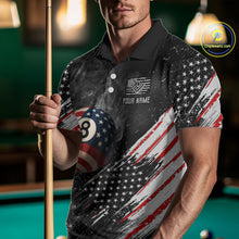 Load image into Gallery viewer, Personalized Grunge American Flag Men's Billiard Shirts Custom 8 Ball Pool Smoke Team Jerseys TDM4054