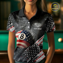 Load image into Gallery viewer, Personalized Grunge American Flag Women's Billiard Shirts Custom 8 Ball Pool Smoke Team Jerseys TDM4054